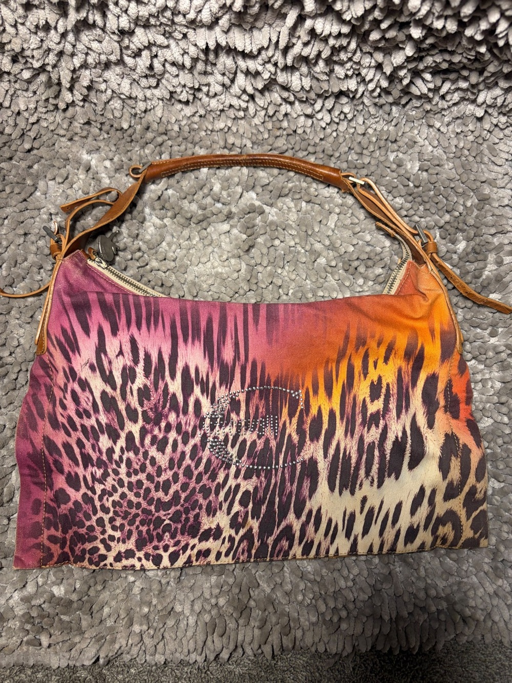 Just CAVALLI Multicolor Animal Print Shoulder Bag with Stud Detail